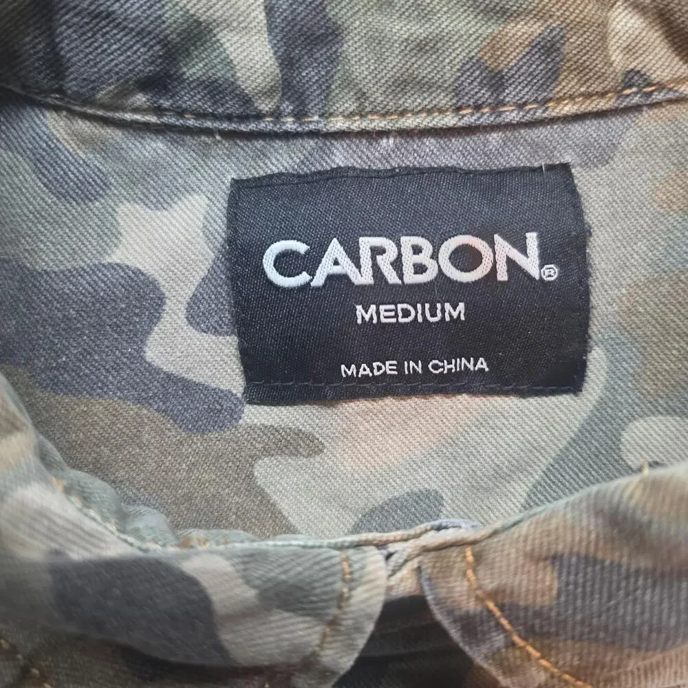 Carbon Button Up Shirt Mens M Green Camo Twill Long Sleeve Zip Pocket Military